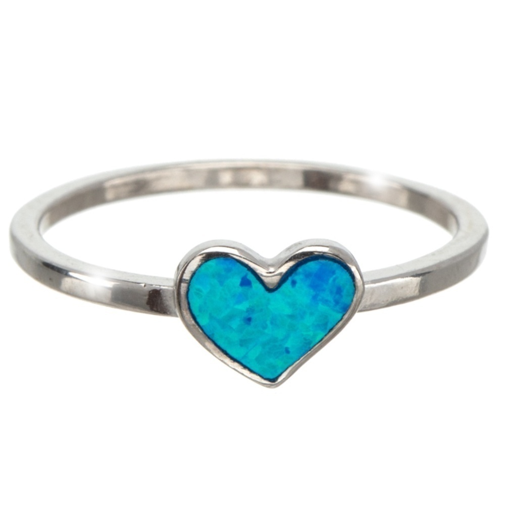 Synthetic Blue Fire Opal & Sterling Silver Heart Ring